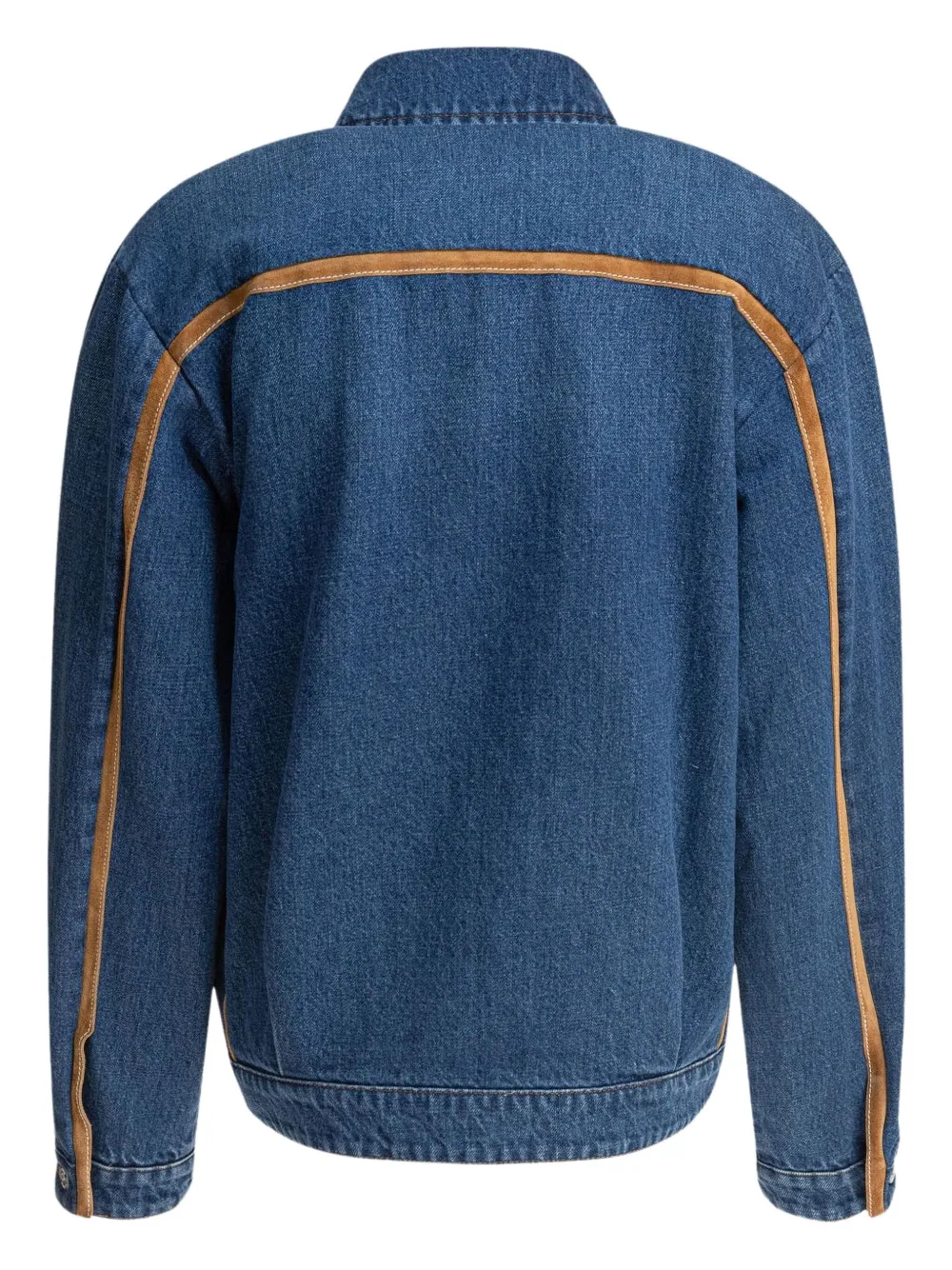 Miu embroidered-logo suede-trimmed denim jacket Blauw