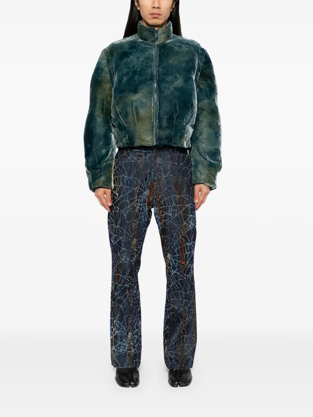 MASU Flocky Rainbow Web Flare pants - Blauw