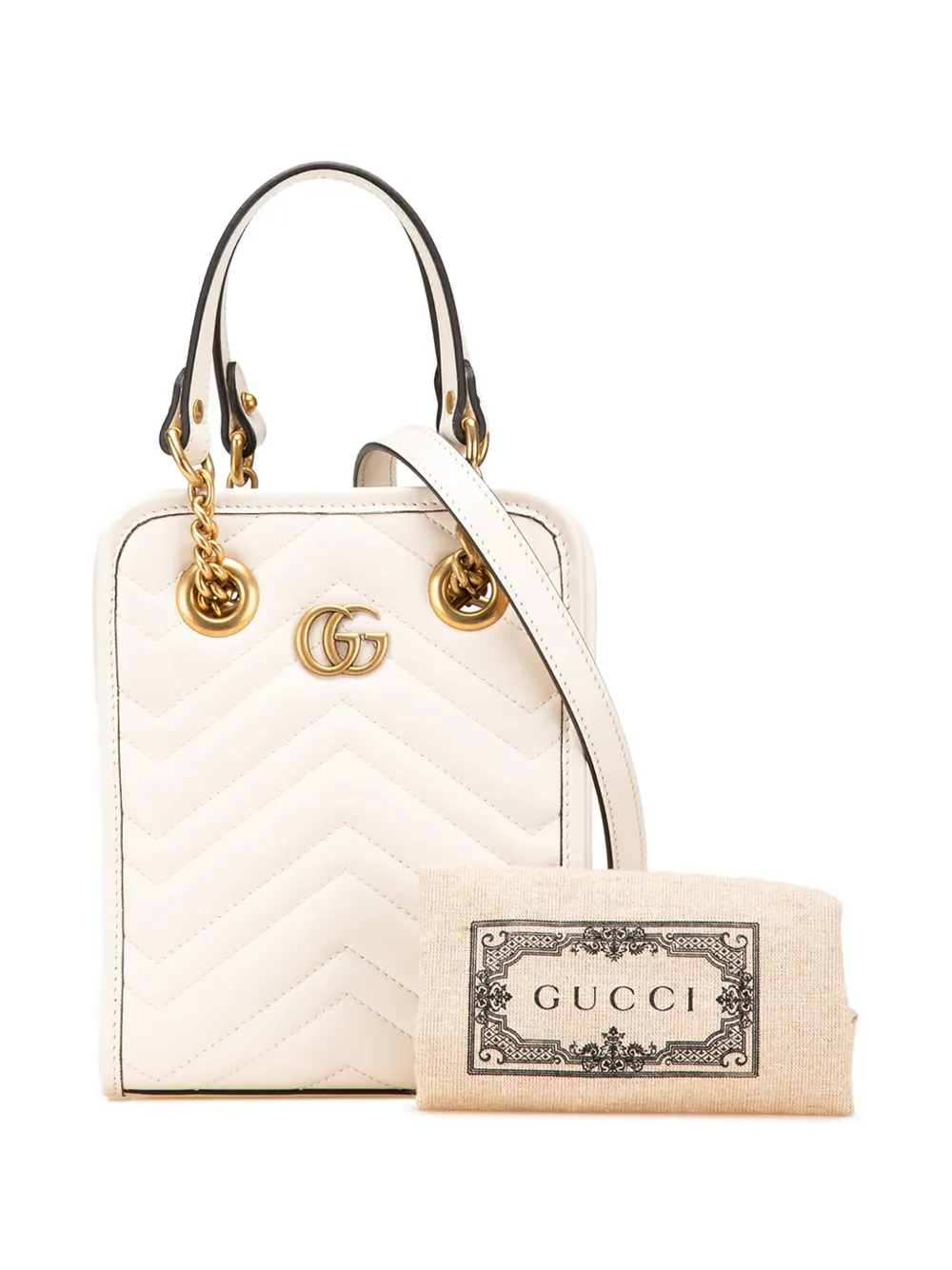 Pre-owned Gucci 2016-2024 Mini Gg Marmont Matelasse Leather Satchel In White