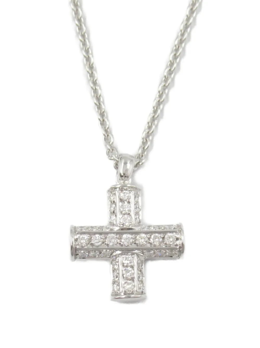 Bvlgari Pre-Owned 2010s 18K white gold Greek Cross diamonds necklace - Bvlgari Pre-Owned 2010s 18K white gold Greek Cross diamonds necklace -