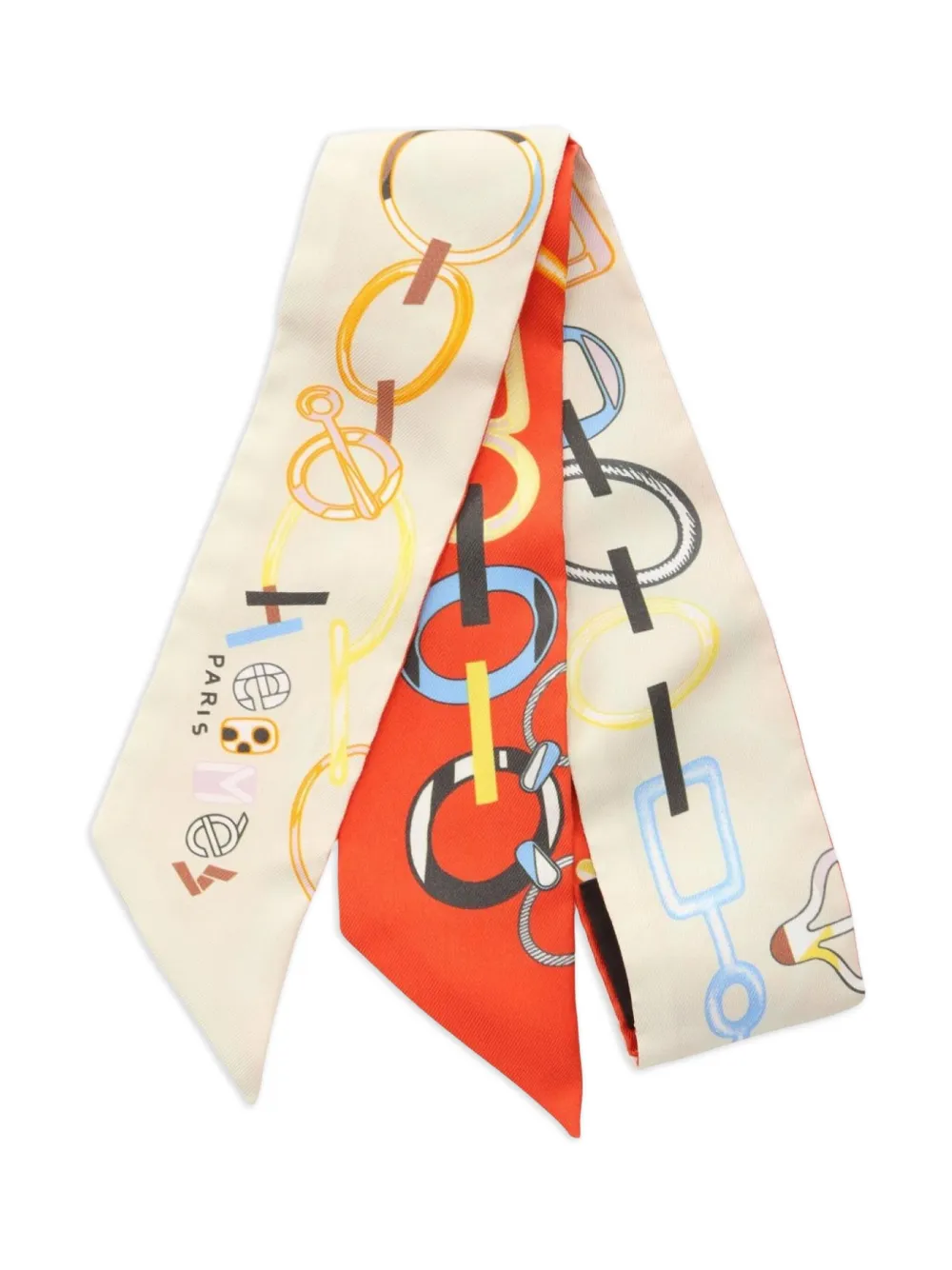 Hermès Pre-Owned 2010s Twilly Do Re Boucles silk scarf | tons neutres | Image 1