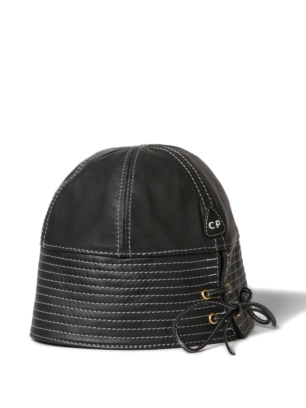 Claudie Pierlot Leren vissershoed met veterdetail Zwart