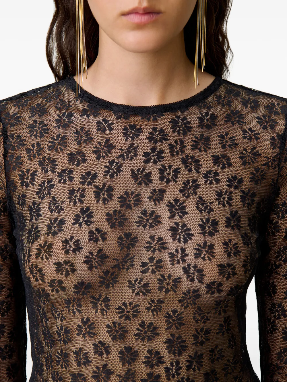 Claudie Pierlot Top met bloemenkant Zwart