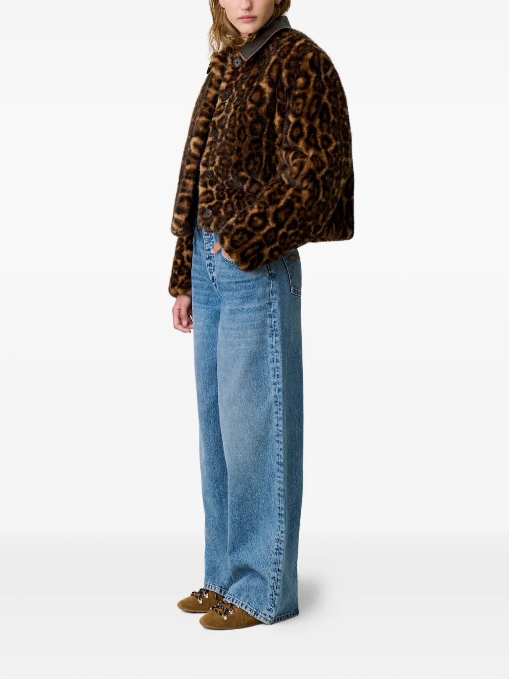 Claudie Pierlot Jas met luipaardprint en leren afwerking Bruin