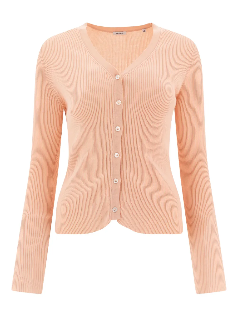 Aspesi V-neck Cotton Cardigan Ribbed Texture In Pink