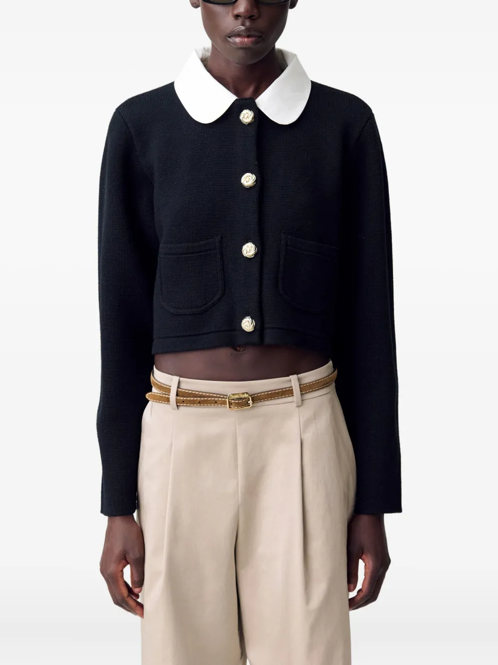 Claudie Pierlot Cropped vest met kraag Zwart