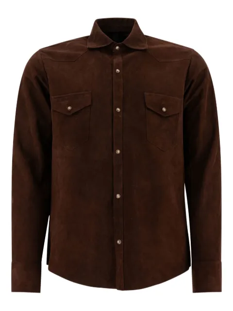 Tagliatore suede leather flap-pocket shirt