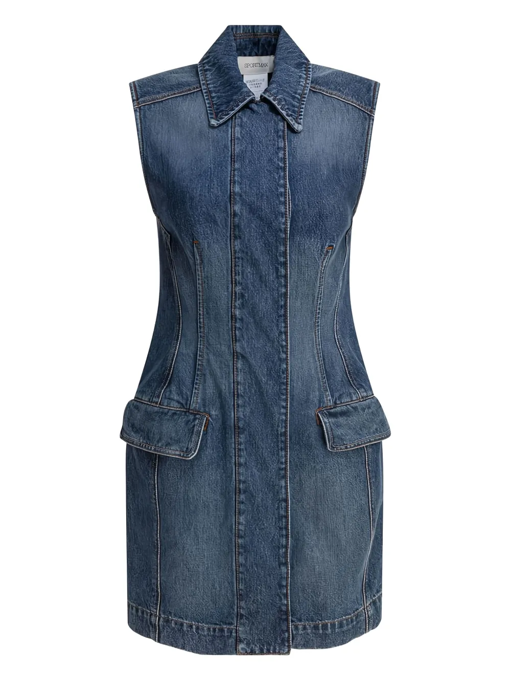 Max Mara denim collared sleeveless mini dress Blauw