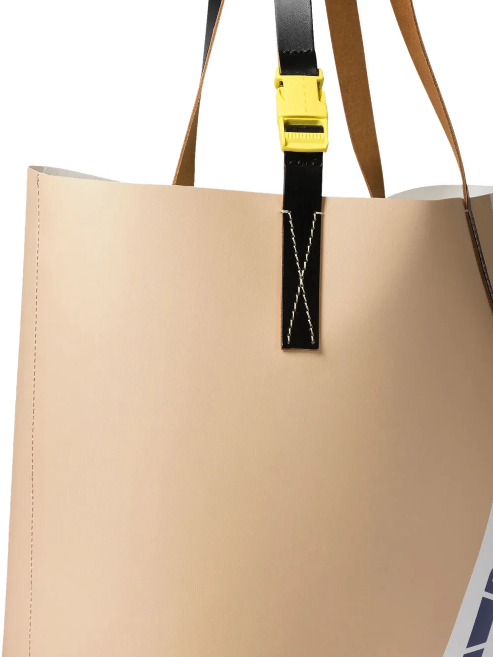 Marni stripe-detail buckle tote bag Beige