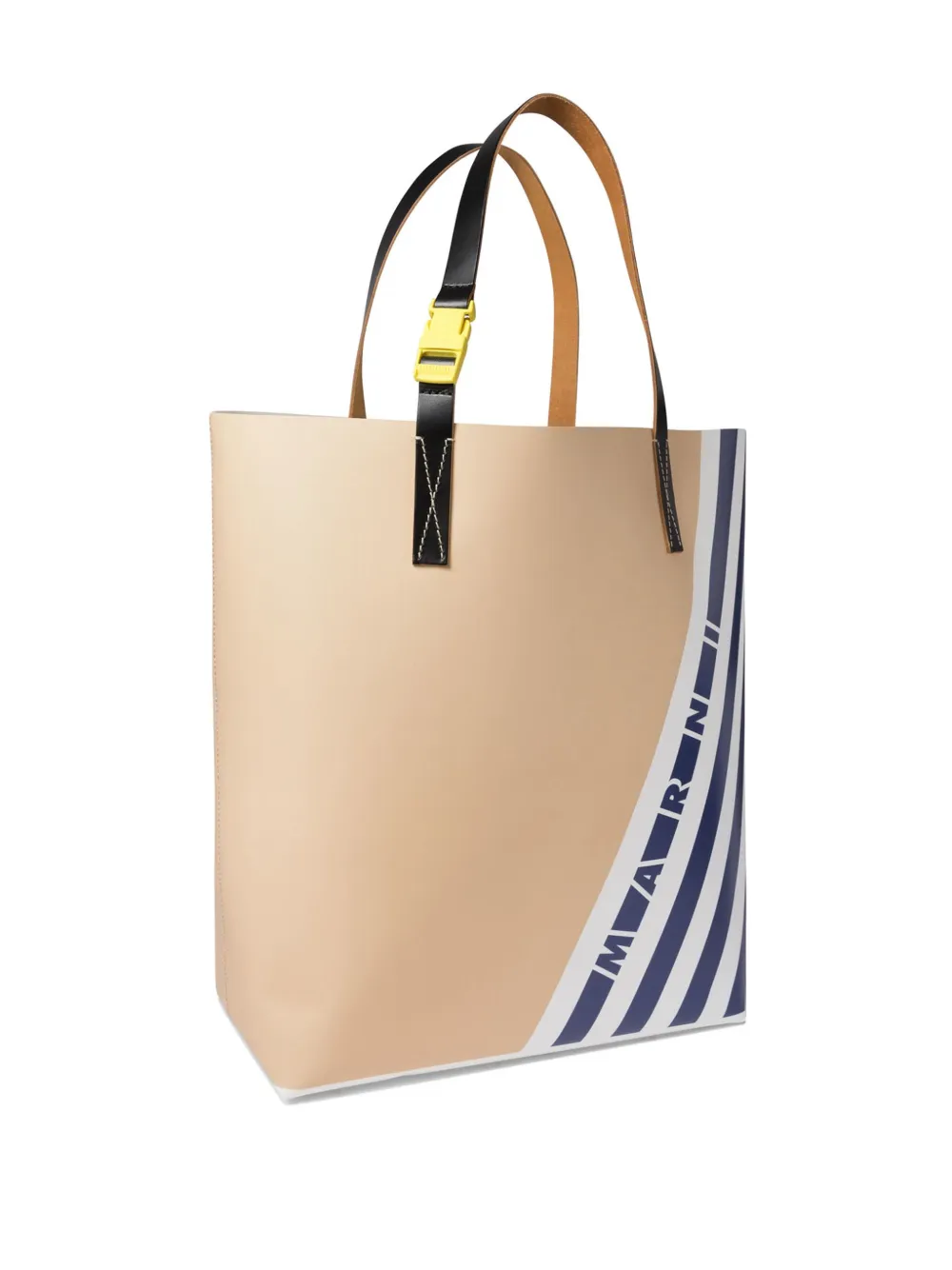 Marni stripe-detail buckle tote bag Beige