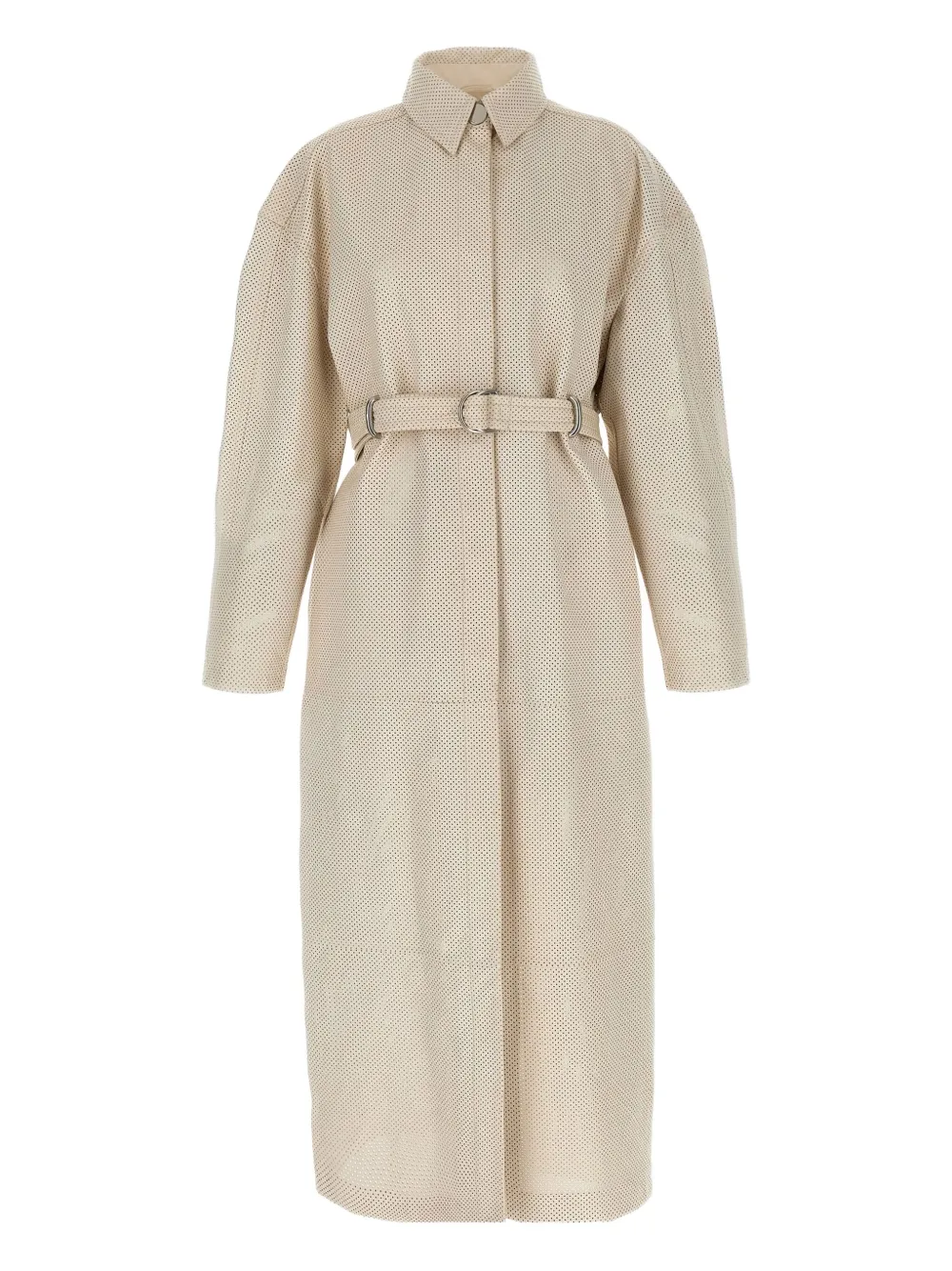 Max Mara perforated belted leather coat Beige