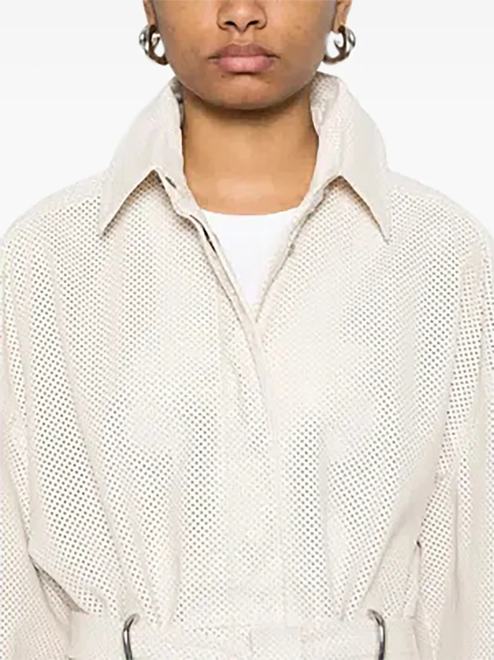 Max Mara perforated belted leather coat Beige