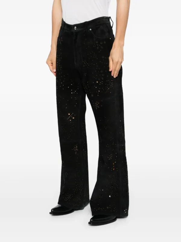 【MASU】GALAXY-CUT LEATHER FLARE PANTS MASU Galaxy-cut Leather Flare Pants | Black | FARFETCH
