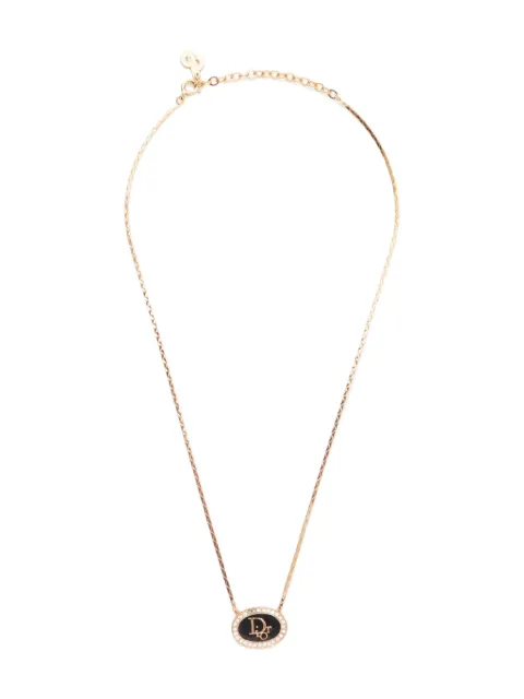 Christian Dior Pre-Owned قلادة بشعار الماركة CD وبزينة حجر الراين من عقد الثمانينيات-التسعينيات