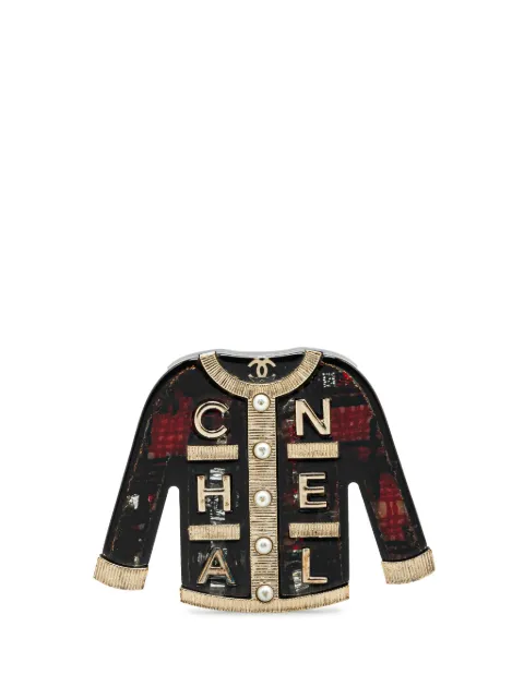 CHANEL Pre-Owned 2010-2024 Resin and Pearl Tweed Cardigan Brooch costume brooch