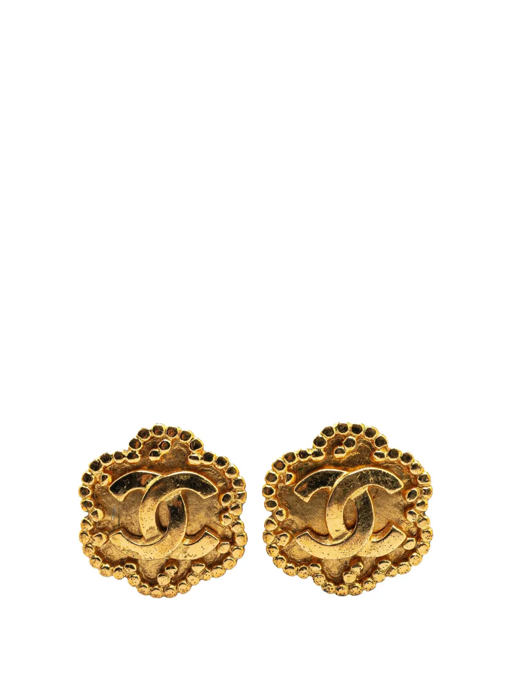 CHANEL Pre-Owned 1996 Gold Plated CC Flower Clip On Earrings costume earrings | Gold | Image 1