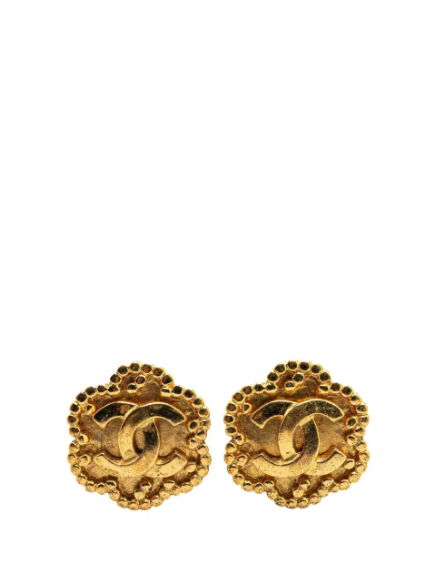 CHANEL Pre-Owned 1996 Gold Plated CC Flower Clip On Earrings costume earrings