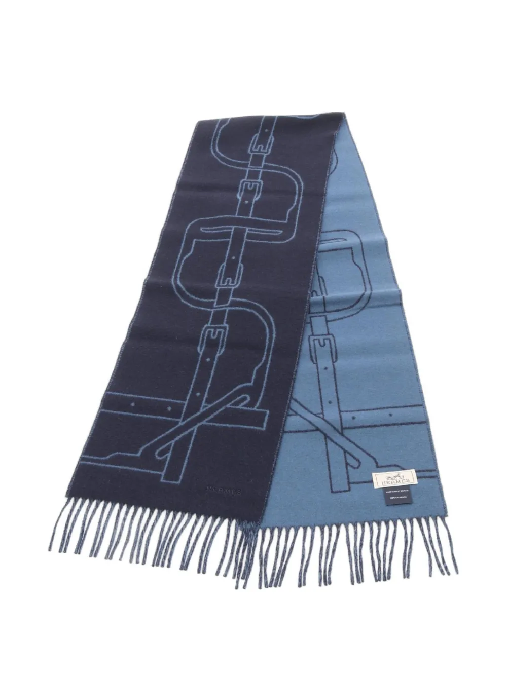 Hermès Pre-Owned 2010s Mors a Joeuts chain-patterned cashmere scarf | Blue | Image 1