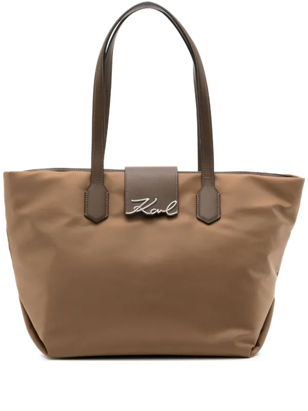 KARL LAGERFELD ブラウンレザー ビジネスバッグ KARL LAGERFELD K / Autograph Padlock E / W Tote Dark Friar Brown