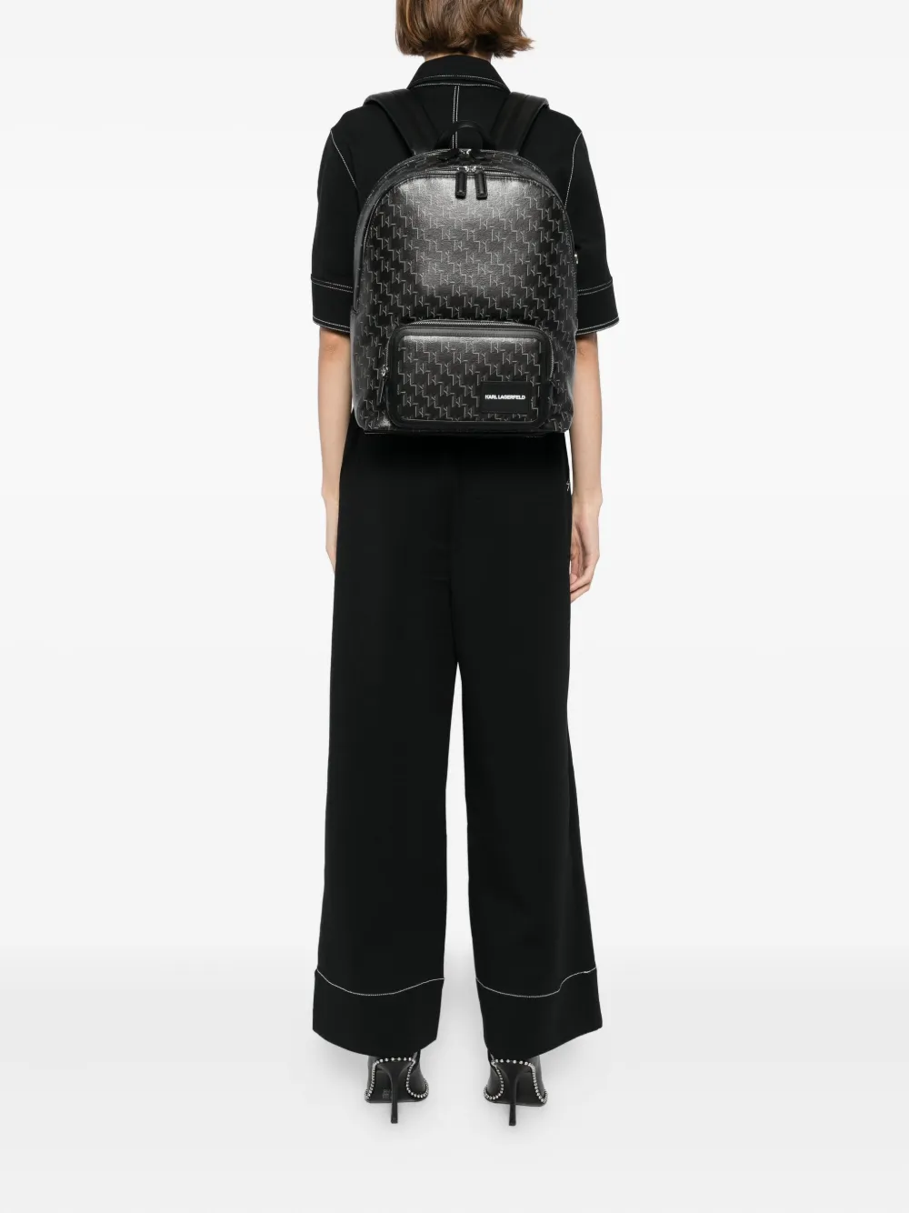 Karl Lagerfeld monogram logo backpack Zwart