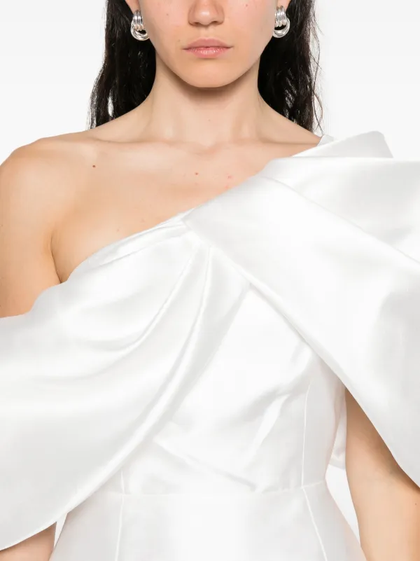 navy blue dress for baby girl Davina off-the-shoulder draped faille gown - cream main image 0