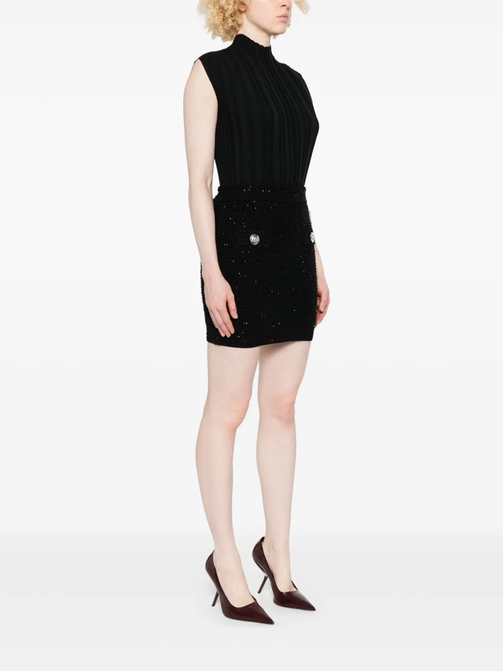 Balmain Button-embellished Skirt In Black