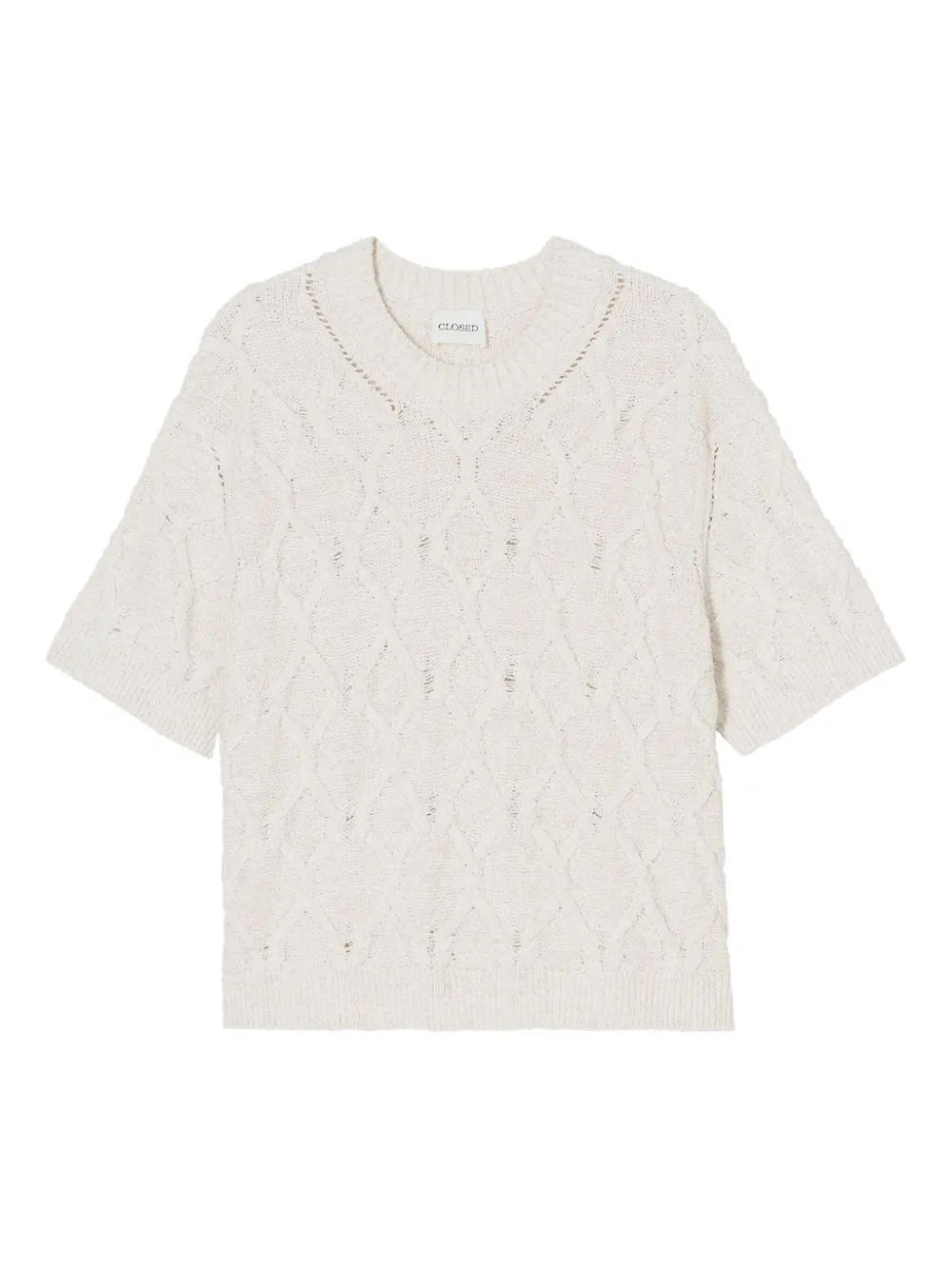 Closed Cable-knit Short-sleeve Top In Neutral