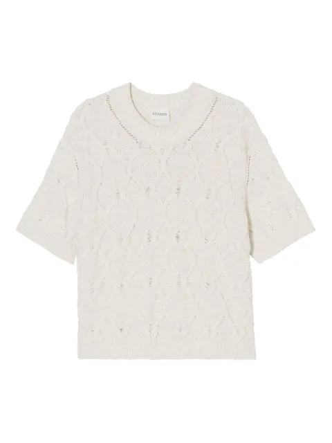 Closed cable-knit short-sleeve top
