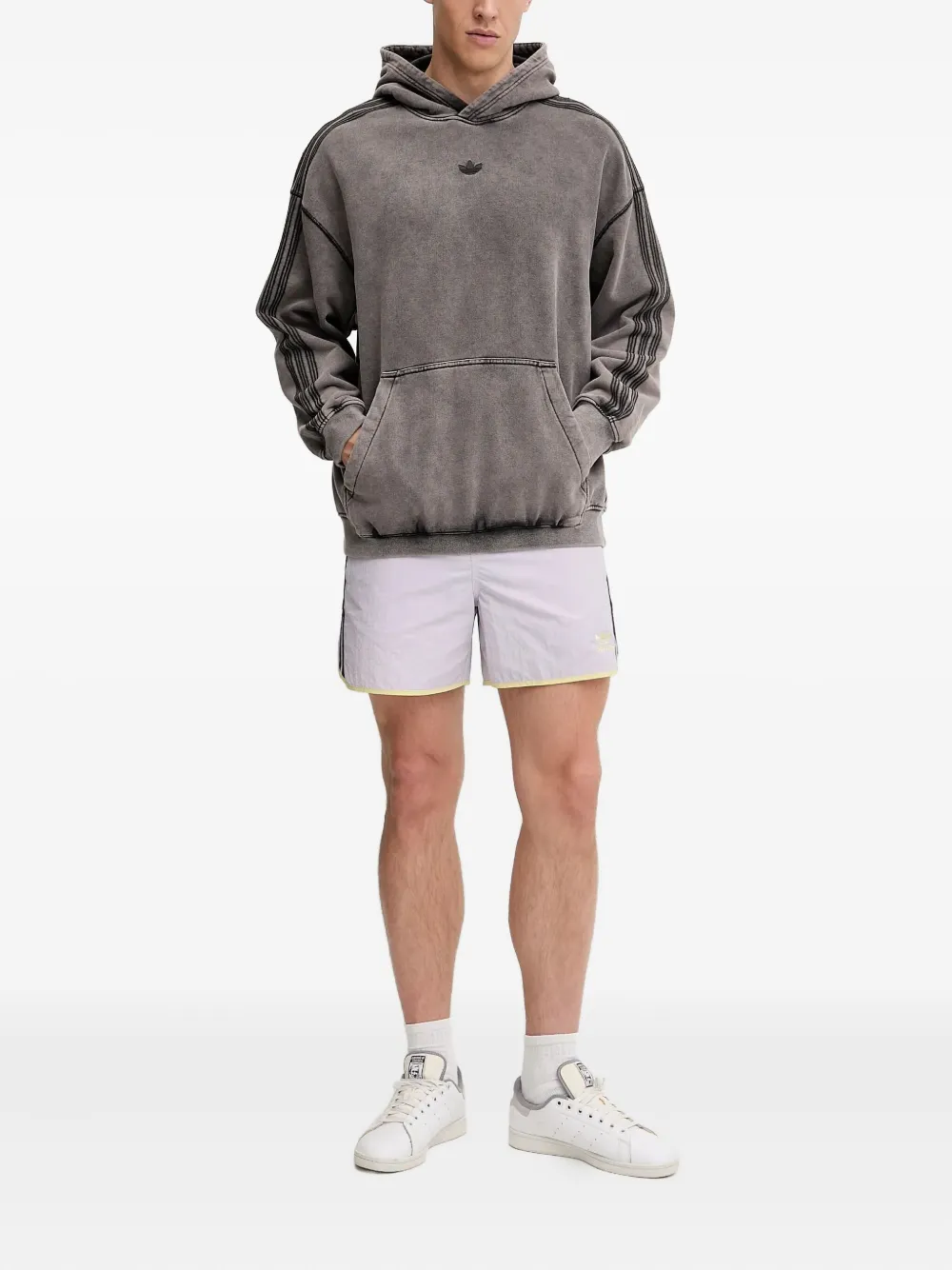 adidas embroidered-detail stripe-sleeve hoodie | Black | Image 1