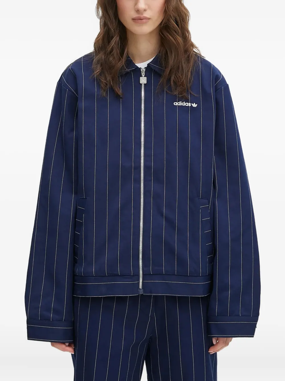 adidas Giacca gessata con zip - Blu