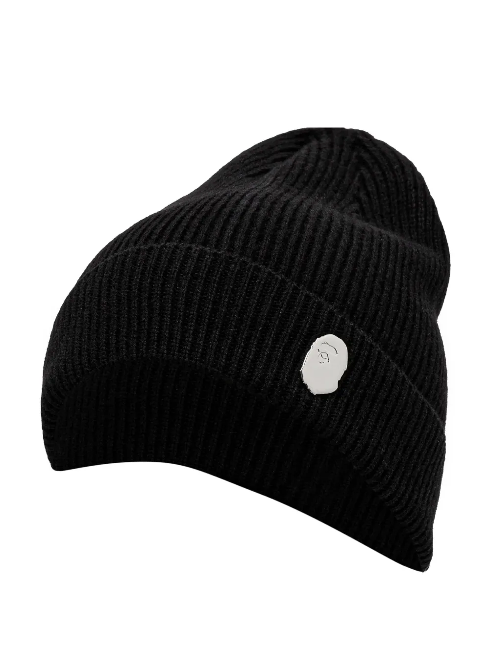 A BATHING APE Ribgebreide muts met logopatch Zwart