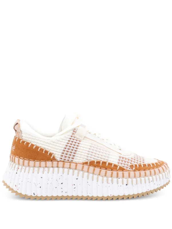 Chloe NAMAスニーカー CHLOÉ Nama suede-trimmed leather platform sneakers | NET-A-PORTER