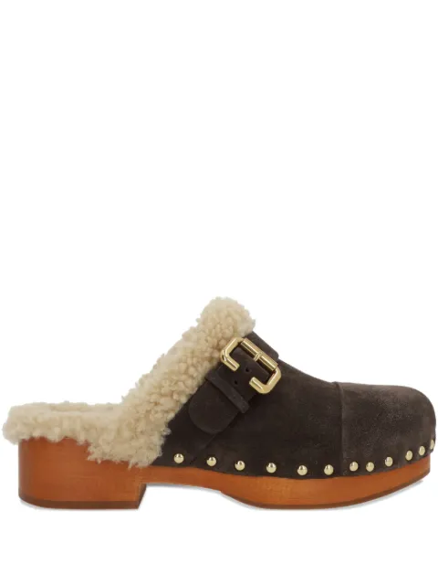 Chloé 35mm Jeannette shearling-trimmed buckle clogs