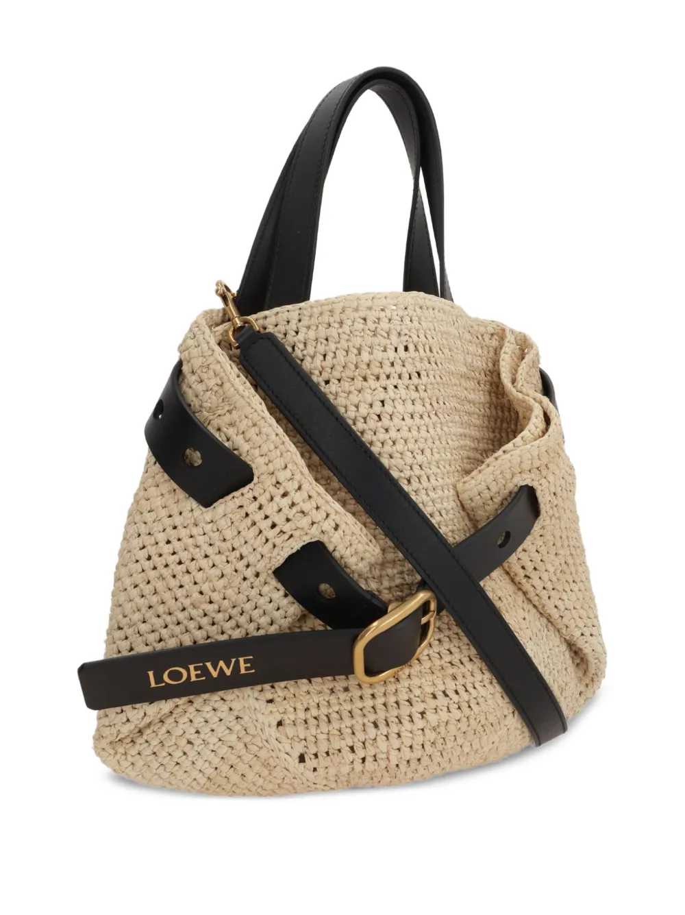 LOEWE Punch Hole raffia gehaakte mini-crossbodytas Beige