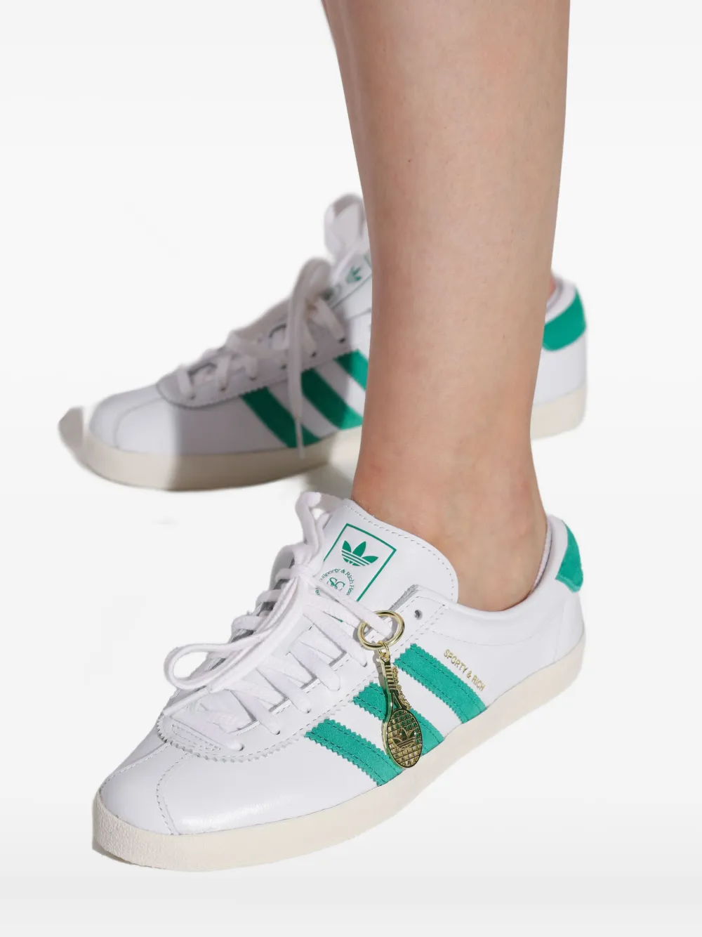 adidas leather three-stripe trainers White