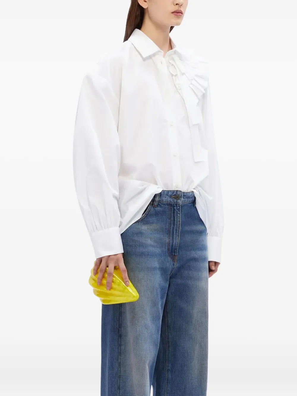MSGM ruffle-detail long-sleeved shirt - Wit