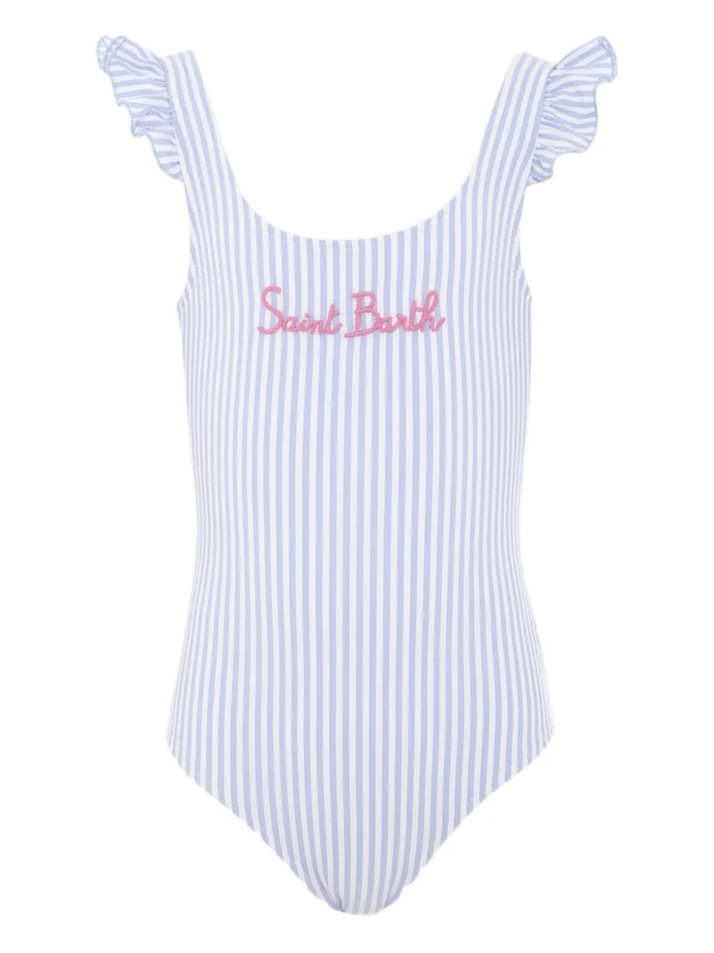 MC2 Saint Barth Kids Tilda striped ruffled swimsuit Blauw