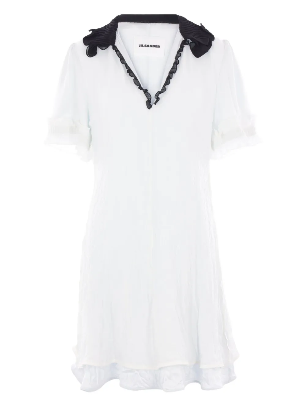 Jil Sander Jurk met wingtip kraag en ruches Wit