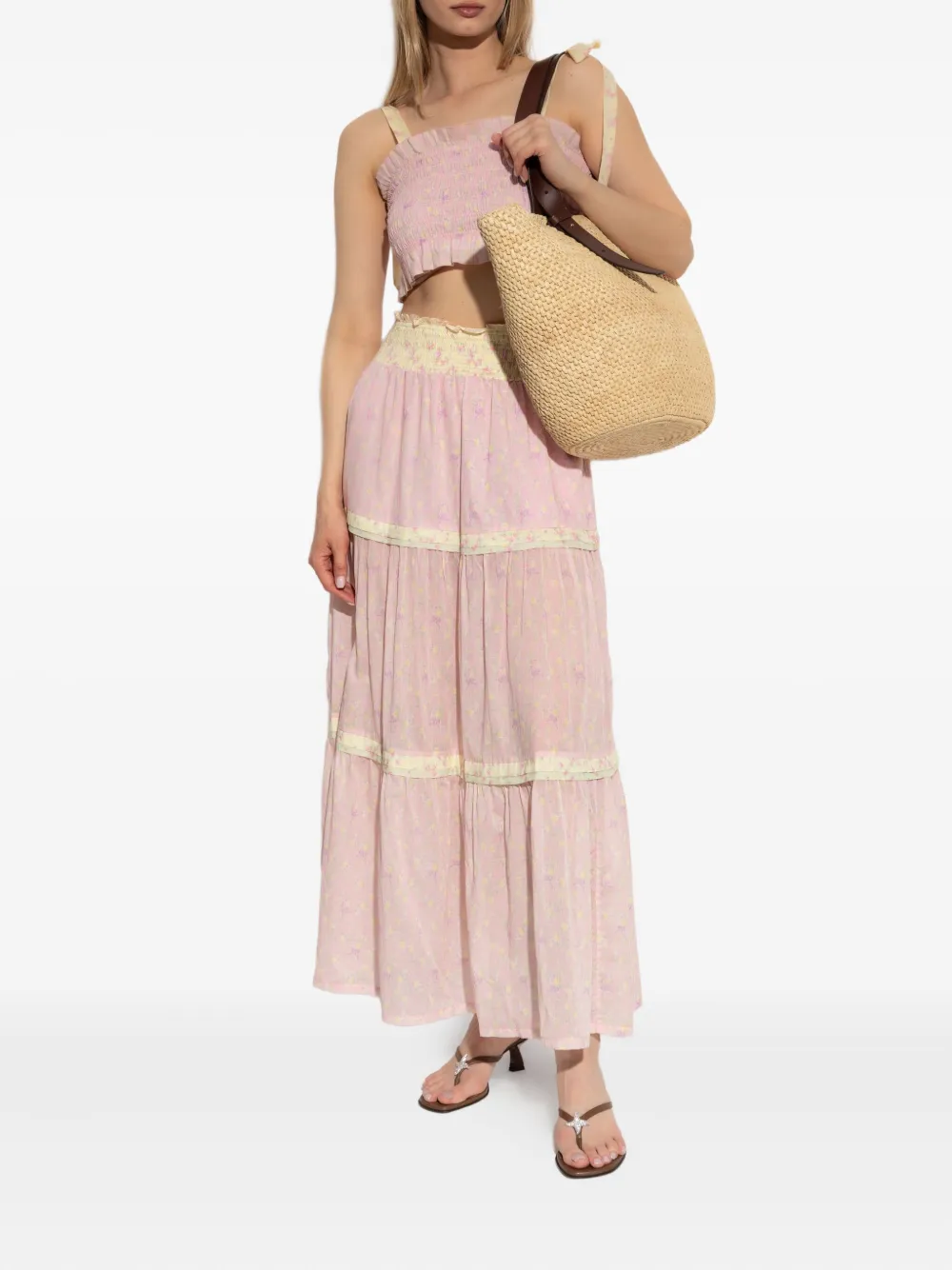 LoveShackFancy floral-print maxi skirt - Roze