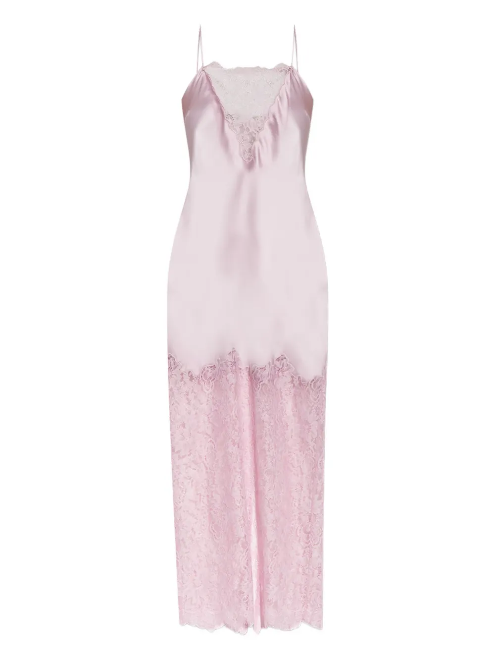 lace-trimmed satin dress