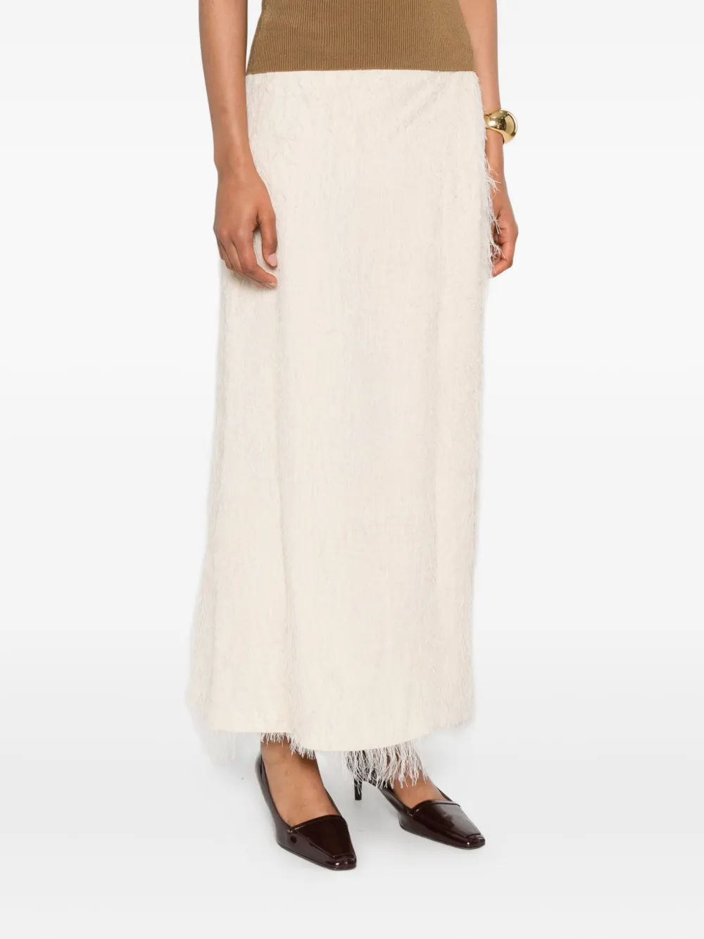 KHAITE frayed silk skirt Beige