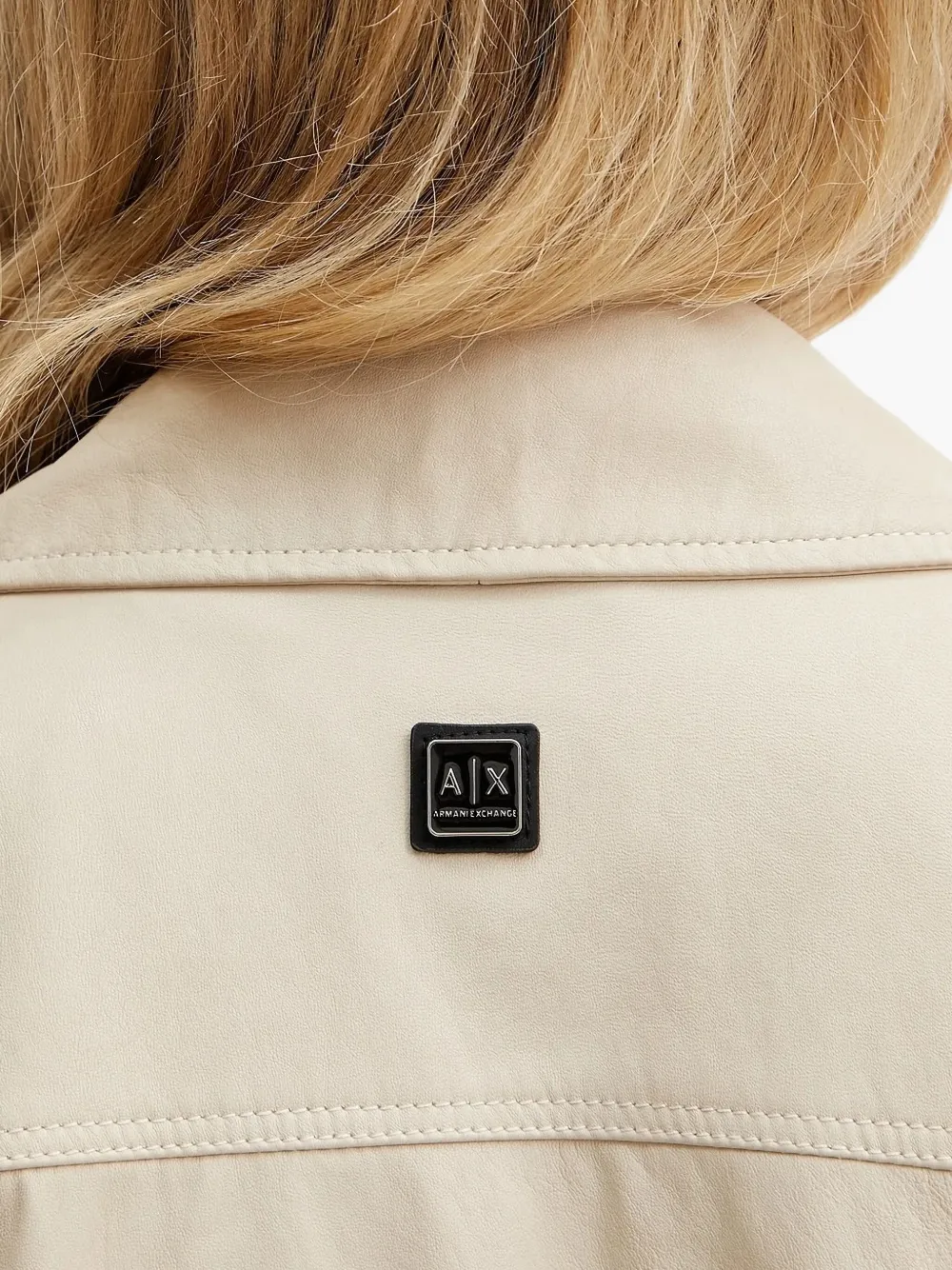 Armani Exchange belted leather biker jacket Beige