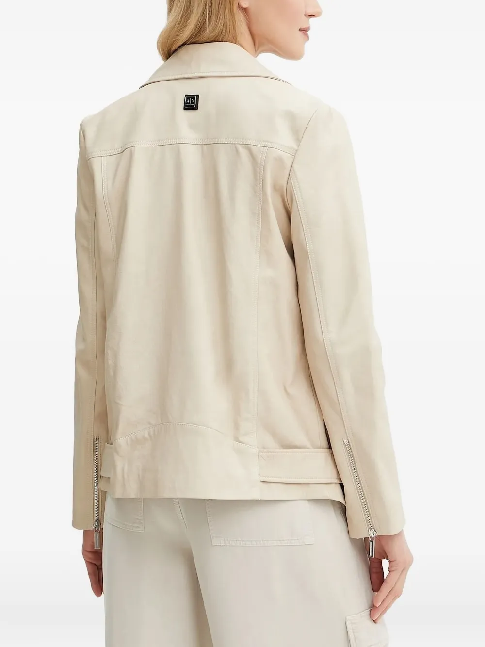 Armani Exchange belted leather biker jacket Beige