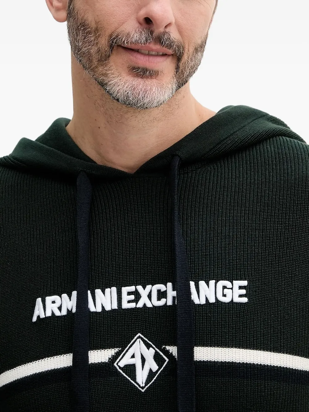 Armani Exchange logo-band knitted hoodie Zwart