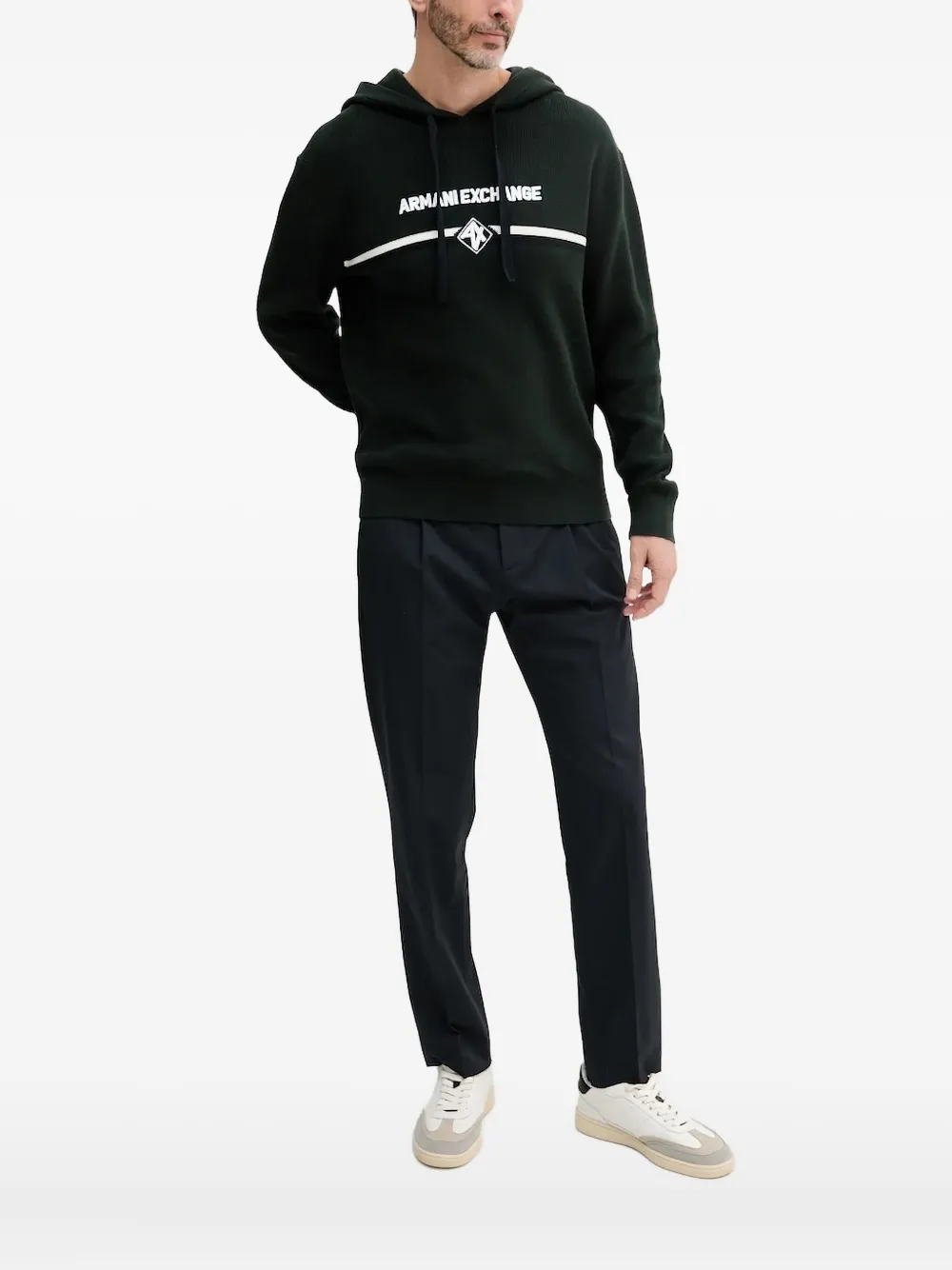 Armani Exchange logo-band knitted hoodie - Nero