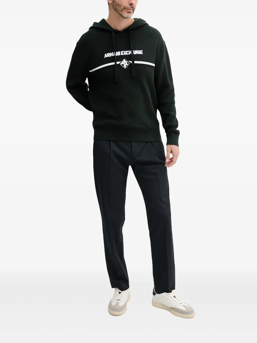 Armani Exchange logo-band knitted hoodie Zwart