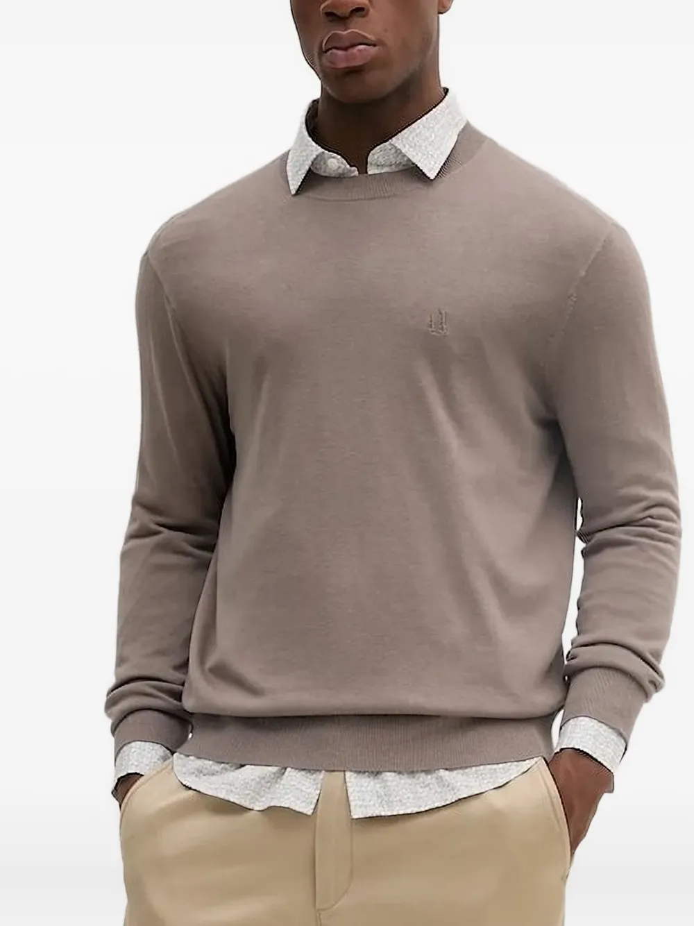 Armani Exchange Trui met geborduurd logo en ronde hals Beige