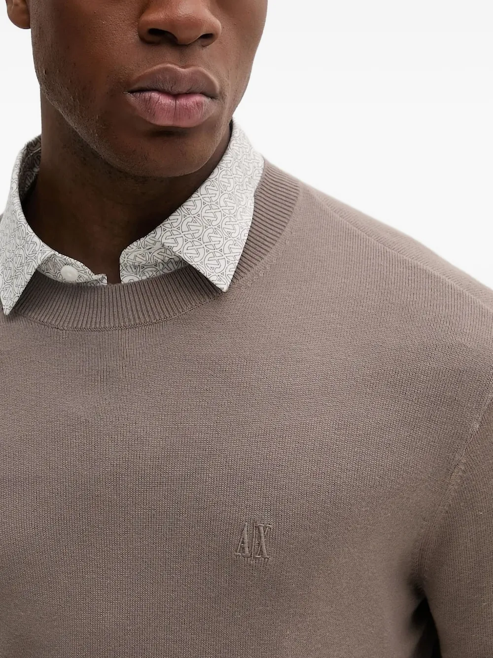 Armani Exchange Trui met geborduurd logo en ronde hals Beige
