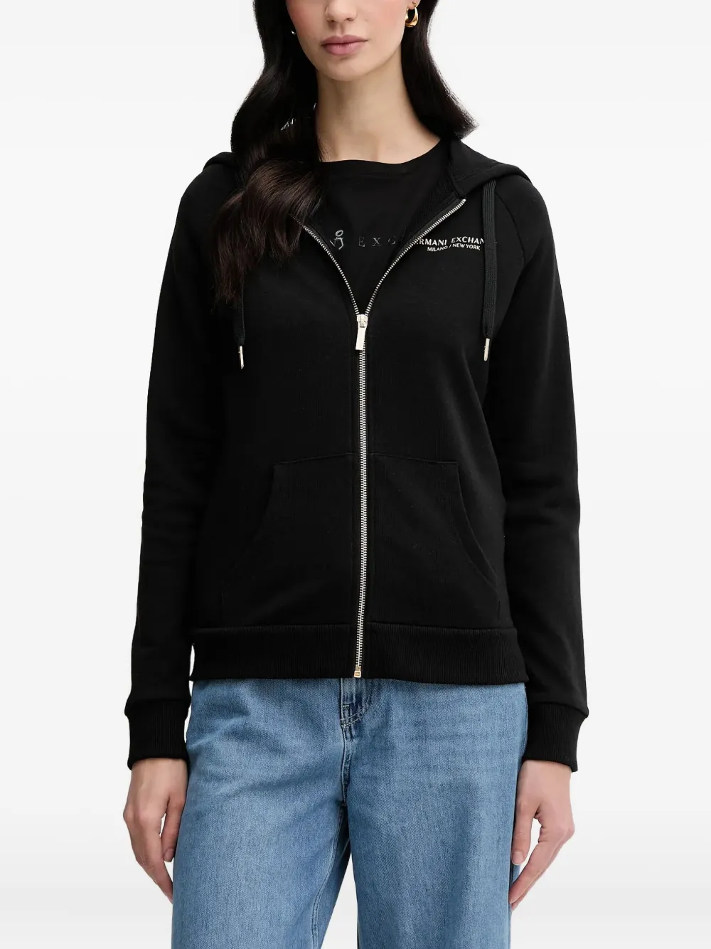 Armani Exchange logo-print zip-up hoodie - ブラック Armani Exchange logo-print zip-up hoodie - ブラック