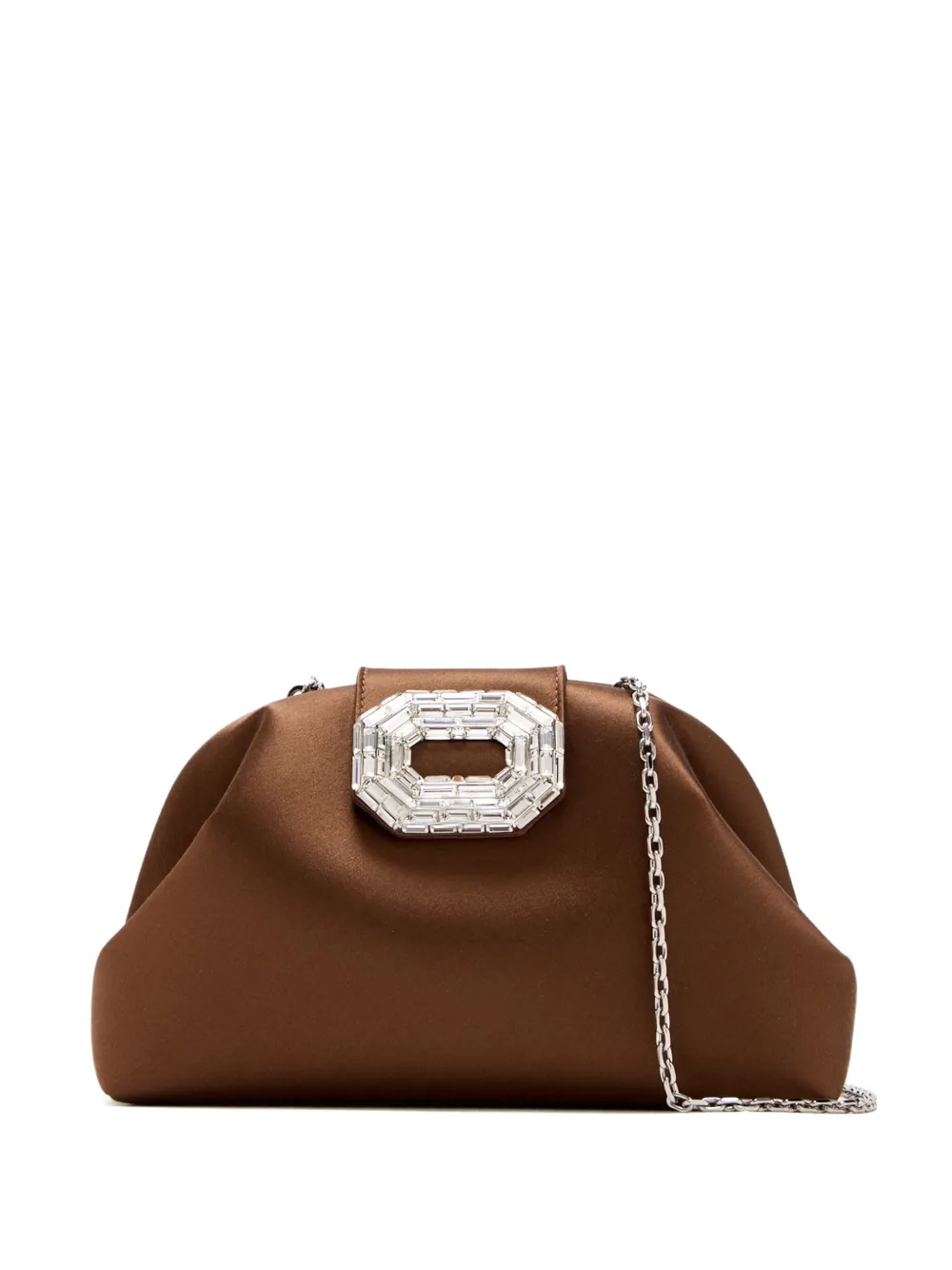 Camelia satin crystal-embellished clutch